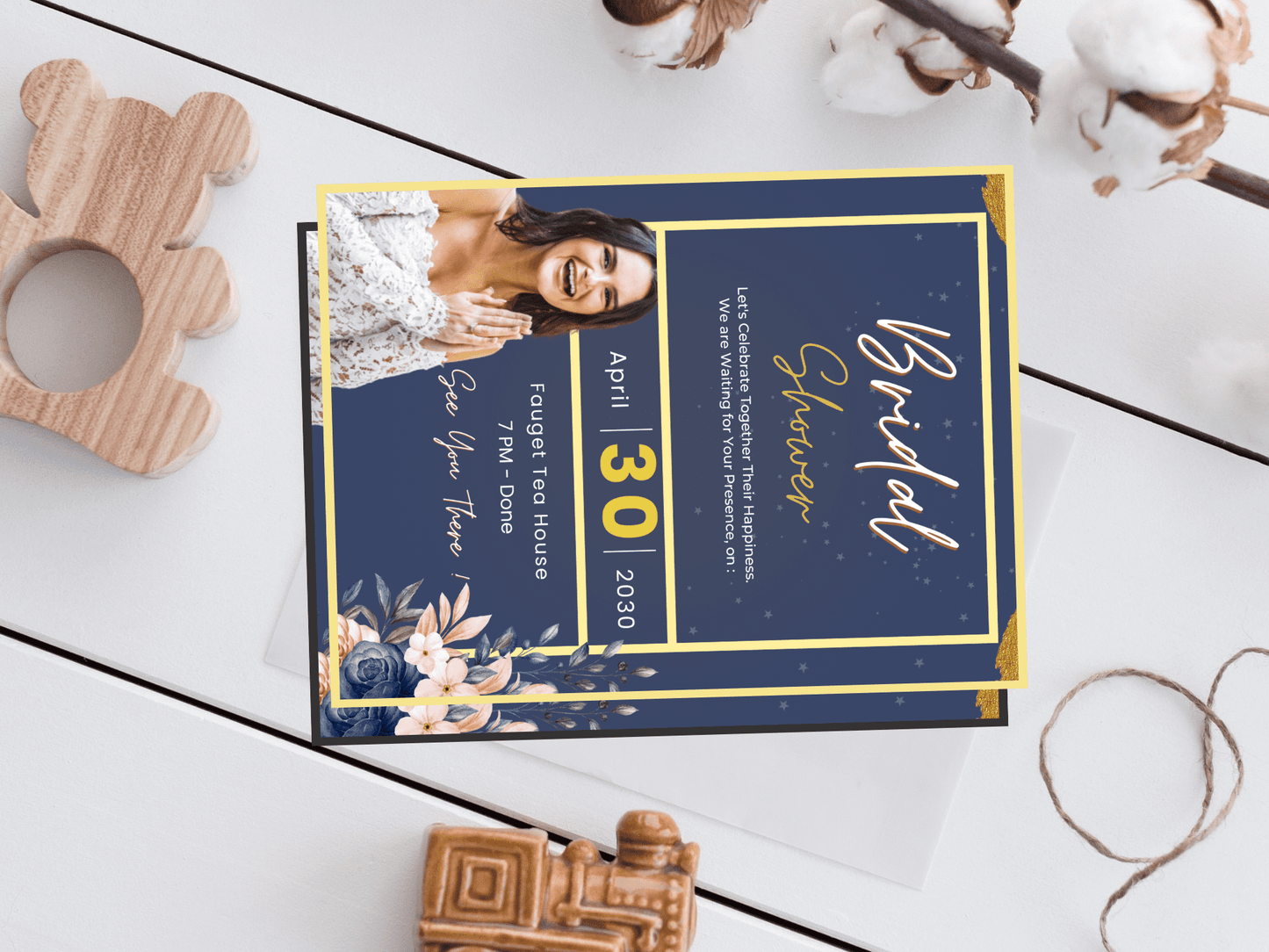 Dope Blue floral Bridal Shower Invitation Template